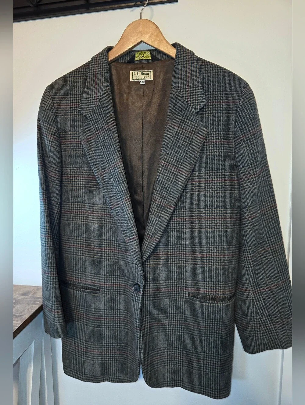 L.L. Bean Vintage Women's Brown and Gray Glen Plaid Sport Coat Blazer Size 12R
